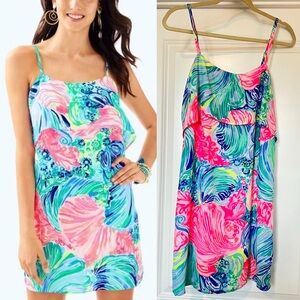Lilly Pulitzer Lexi Dress Womens Small Multi Beach Please Sleeveless Ruffle Pink